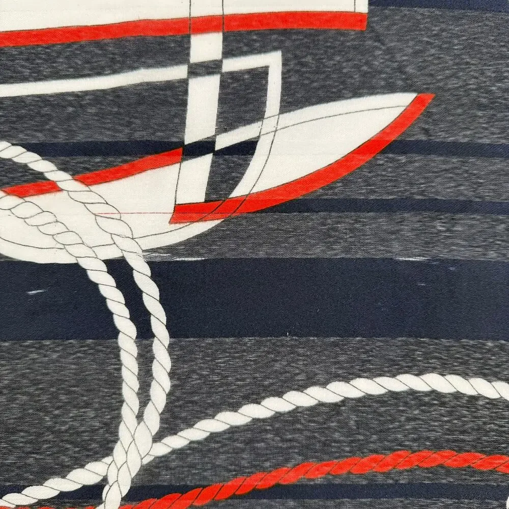 Gim Renoir Nautical Sailboat Scarf Navy Red White Vintage 1970s 80s Square